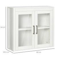 kleankin Armário Casa de Banho de Parede com 2 Portas de Vidro e Prateleira Móvel Suspenso de Casa de Banho 60x19,5x54cm Branco(m-3)