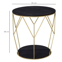 HOMCOM Round Coffee Table with Storage, Modern Sofa Side Table with Metal Frame, End Table for Bedroom, Living Room, Black and Gold, 45 x 45 x 48 cm(m-3)