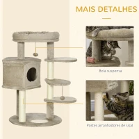 PawHut Árvore Arranhador para Gatos com Cama Caverna 3 Escadas Bolas Suspensas e Postes de Sisal 55x55x94cm Marrom e Creme(m-4)