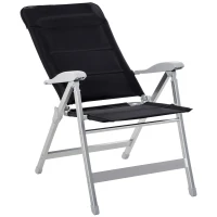 Outsunny Silla de Jardín Plegable Portátil de Aluminio con Respaldo Alto Ajustable en 7 Posiciones y Reposacabezas Acolchado para Exterior Terraza Camping 75x61,5x114,5 cm Negro(m-11)