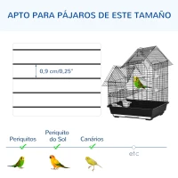 PawHut Gaiola para Pássaros 39x33x47cm com 3 Portas 2 Comedouros 2 Poleiros Baloiço Bandeja Amovível e Alça de Transporte Preto(m-8)