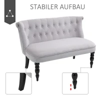 HOMCOM 2-Sitzer Couch Stoffsofa Polstersofa Sitzmöbel Loveseat Vintage Holz Grau 120 x 67 x 78 cm(m-6)