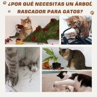 PawHut Árbol para Gatos Rascador 55x30x100 cm con Poste para Arañar Nido Cesta Hamaca Plataforma Caseta y Escalera de Terciopelo y Sisal Natural Beige(m-7)