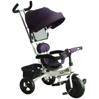 HOMCOM Kids Polyester Sun Canopy Ride-On Tricycle w/ Parent Handle Purple(m-1)