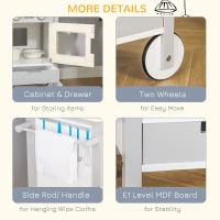 HOMCOM Childrens Toy Kitchen,  Wooden w/Wheels Sink Cooking Bench Drawers(m-5)