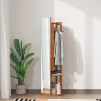 HOMCOM Full Length Mirror with Jewelry Cabinet, Hanging Cloth Bar, Coat Rack, 360° Rotate Floor Mirror for Bedroom, Living Room, Light Walnut(m-14)