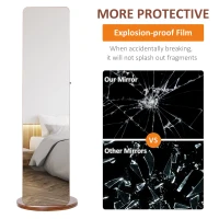 HOMCOM Full Length Mirror with Jewelry Cabinet, Hanging Cloth Bar, Coat Rack, 360° Rotate Floor Mirror for Bedroom, Living Room, Light Walnut(m-8)