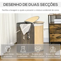 HOMCOM Cesto de Roupa de Bambu Capacidade de 100L com Tampa Rebatível e 2 Compartimentos 62,5x37x60,5cm Cinza e Madeira(m-7)
