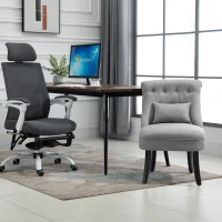 HOMCOM Single Sofa Home Living Room Fabric Solid Wood Leg Upholstered Dining Chair W/ Pillow-Grey(m-2)