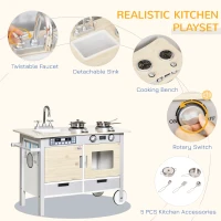 HOMCOM Childrens Toy Kitchen,  Wooden w/Wheels Sink Cooking Bench Drawers(m-7)