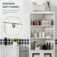 kleankin Armário Alto de Casa de Banho com 2 Portas de Vidro e 3 Prateleiras Armário Auxiliar Estilo Moderno 53x30x162cm Branco(m-7)