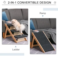PawHut Dog Steps Pet Stairs 2 In 1 Convertible Dog Ramp Portable Foldable 3 Steps Cat Ladder for Bed Couch Car 60 x 47 x 50 cm(m-5)