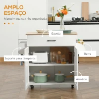HOMCOM Carrinho de Cozinha com 1 Gaveta Suporte para Panos e Especies Carrinho Auxiliar com Rodas 105x36x85cm Branco(m-4)