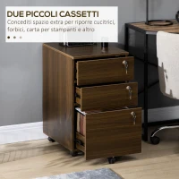 Vinsetto Schedario Portadocumenti per Studio e Ufficio in MDF con 3 Cassetti e Ruote, 40x50x68.5 cm, Marrone(m-4)