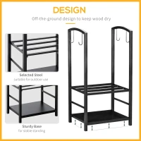 Outsunny Caseta pentru Lemne cu Set Unelte pentru Semineu in Otel Negru 40 x 30 x 74.5 cm(m-6)