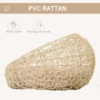 PawHut Hooded Rattan Wicker Cat House W/ Mat Kitten Pussy Basket Bed(m-6)
