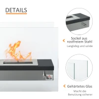 HOMCOM Kominek na Bioetanol z Eleganckim Designem, 1,5L Pojemność, Bez Dymu, Srebrno-Czarny(m-5)