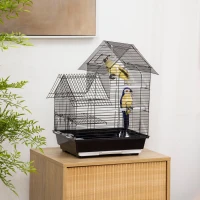PawHut Gaiola para Pássaros 39x33x47cm com 3 Portas 2 Comedouros 2 Poleiros Baloiço Bandeja Amovível e Alça de Transporte Preto(m-4)