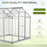 Outsunny Greenhouse w/ Sliding Door Window Glavanized Base 4mm PC Panels Aluminium Frame 195x182cm Outdoor(m-4)