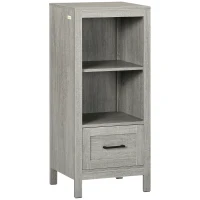 kleankin Armário Auxiliar Casa de Banho com 1 Gaveta e 2 Estantes Abertas Móvel Auxiliar de Casa de Banho 40x30x89cm Cinza(m-10)