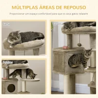 PawHut Árvore Arranhador para Gatos com Cama Caverna 3 Escadas Bolas Suspensas e Postes de Sisal 55x55x94cm Marrom e Creme(m-3)