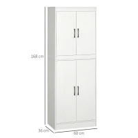 HOMCOM Armário de Cozinha Móvel Auxiliar de Cozinha com 4 Portas e 5 Prateleiras Estilo Moderno Anti-Tombo 60x36x168cm Branco(m-3)