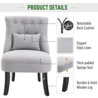 HOMCOM Single Sofa Home Living Room Fabric Solid Wood Leg Upholstered Dining Chair W/ Pillow-Grey(m-6)