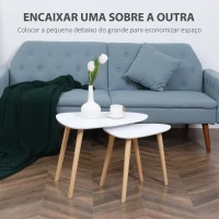HOMCOM Conjunto de 2 Mesas Auxiliares com Pés de Madeira Mesas de Café 59,5x39,5x45cm e 44,5x28,5x40cm Branco(m-4)