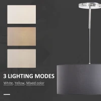 HOMCOM Modern LED Pendant Light Chandelier Ceiling Lights with 3 Colour, Metal Round Base, 3500K/4500K/ 6500K, for Living Room, Bedroom, Office, Entrance, Grey(m-6)