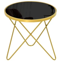 HOMCOM Glass Coffee Table, Round End Side Table, Accent Table with Tempered Glass Top and Golden Metal Legs for Living Room, Bedroom, Black(m-1)