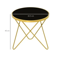 HOMCOM Glass Coffee Table, Round End Side Table, Accent Table with Tempered Glass Top and Golden Metal Legs for Living Room, Bedroom, Black(m-3)