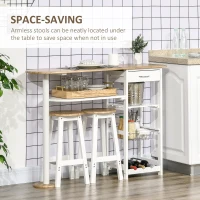 HOMCOM 3 Piece Bar Table Set, Breakfast Bar table and Stools with Storage Shelf, Drawer, Wire Basket and Wine Rack for Kitchen, Home Bar, Natural and White(m-5)