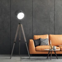 HOMCOM Industrial Style Adjustable Tripod Floor Lamp for Living Room Bedroom, Vintage Spotlight Reading Lamp with Wood Legs, 115-155cm, Grey(m-10)