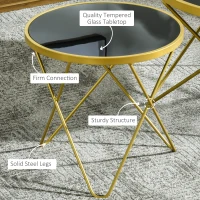 HOMCOM Glass Coffee Table, Round End Side Table, Accent Table with Tempered Glass Top and Golden Metal Legs for Living Room, Bedroom, Black(m-4)