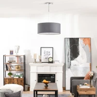 HOMCOM Modern LED Pendant Light Chandelier Ceiling Lights with 3 Colour, Metal Round Base, 3500K/4500K/ 6500K, for Living Room, Bedroom, Office, Entrance, Grey(m-2)