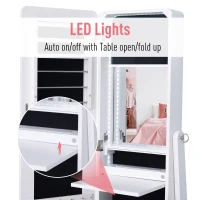 HOMCOM Dulapior Cutie de bijuterii cu Oglinda si Iluminare LED Automata, Alb, 30x146x36 cm(m-5)