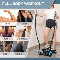 HOMCOM Stepper cu rasucire, aparat de exercitii cardio cu benzi elastice si maner, ecran LCD pentru sala de gimnastica, birou acasa, albastru(m-6)