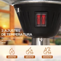 Outsunny Aquecedor de Jardim Elétrico 3000W Aquecedor Infravermelho com 3 Níveis de Aquecimento Proteção IP44 Ø58,5x160-200cm Prata(m-5)