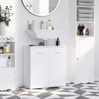 kleankin Under Sink Cabinet, Bathroom Vanity Unit, Pedestal Under Sink Design, Storage Cupboard with Adjustable Shelf, High Gloss, White(m-2)