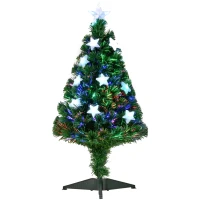 HOMCOM Brad de Crăciun 90cm cu 90 Ramuri din PVC cu Fibră Optică și 12 becuri LED(m-1)