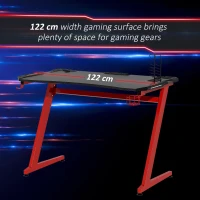 HOMCOM Masa pentru Birou Gaming PC cu Carlig pentru Casti si Suport pentru pahare 122x66x86cm(m-4)