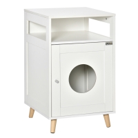 PawHut Cat Litter Box Enclosure  Decorative End Table, Cat Cave House Indoor, Wooden Cabinet with Magnetic Door, Multiple Storage Space White