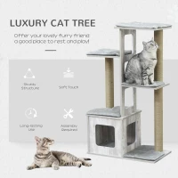 PawHut 114cm Wooden Cat Tree Condo Jute Scratching Post Cat Tower Kitten Activity Center Grey(m-4)