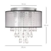 HOMCOM Modern Crystal Chandelier Flush Mount Ceiling Light with Drum Shade, 40cm, for Living Room, Bedroom, Dining Room, Silver(m-3)