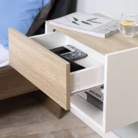 HOMCOM Floating Nightstand Set of 2 Wall Mounted Bedside Table with Storage Drawer Open Shelf for Bedroom(m-7)