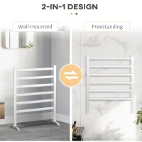 HOMCOM Electric Towel Warmer, 6 Bar Aluminum Heated Towel Rail, Wall Mounted & Free Standing Towel Drying Rack for Bathroom, Plug-in, Silver(m-4)
