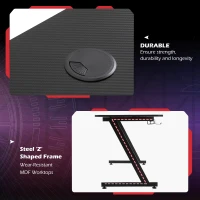Homcom Masa Gaming Neagra – Cu Suport Casti, Pahare si Organizare Cabluri(m-7)