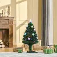 HOMCOM Brad de Crăciun 90cm cu 90 Ramuri din PVC cu Fibră Optică și 12 becuri LED(m-10)