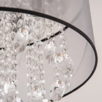 HOMCOM Modern Crystal Chandelier Flush Mount Ceiling Light with Drum Shade, 40cm, for Living Room, Bedroom, Dining Room, Silver(m-9)