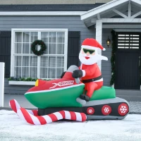 HOMCOM Mos Craciun gonflabil pe Snowmobil cu Lumini LED Integrate pentru Exterior(m-11)